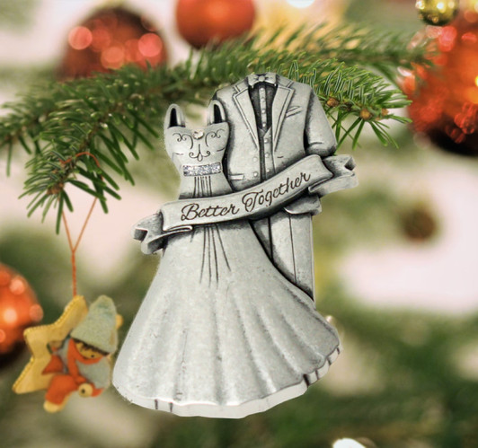 Wedding Dress & Tuxedo Ornament with Crystal