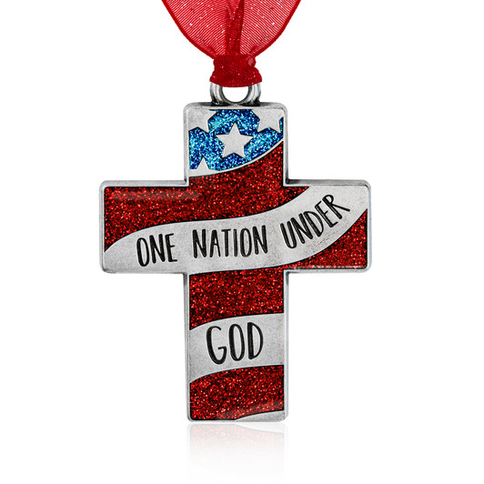 One Nation Under God Cross Pewter Christmas Ornament
