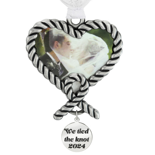 We Tied the Knot Wedding Picture Frame Pewter Christmas Ornament