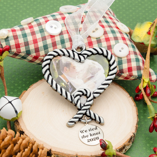 We Tied the Knot Wedding Picture Frame Pewter Christmas Ornament Wedding Gifts for Bride and Groom