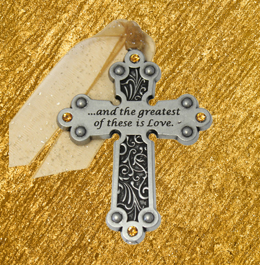 The Greatest of These is Love Cross Pewter Christmas Ornament
