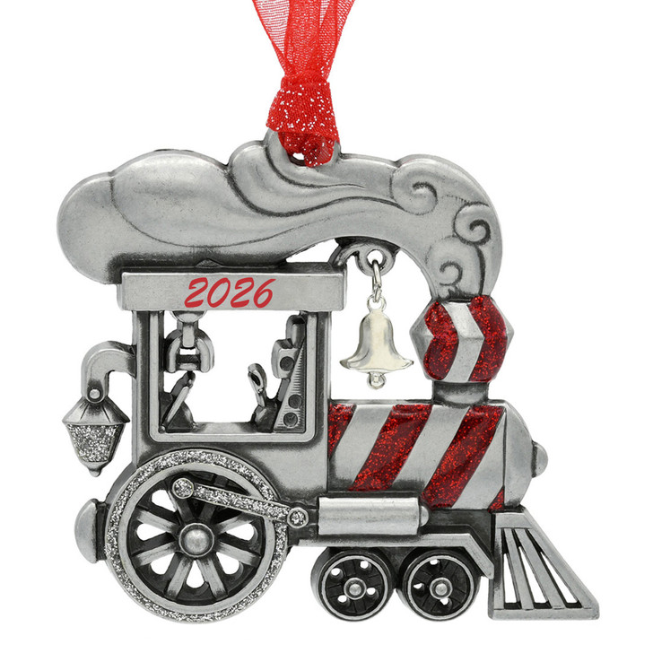 Train Ornament Vintage Choo Choo Train Childrens Ornaments Red Glitter  Dated with Current Date