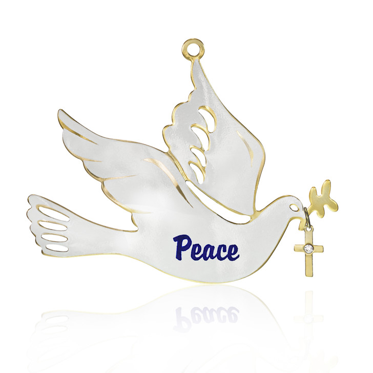 Gold and White Enamel Peace Dove Ornament