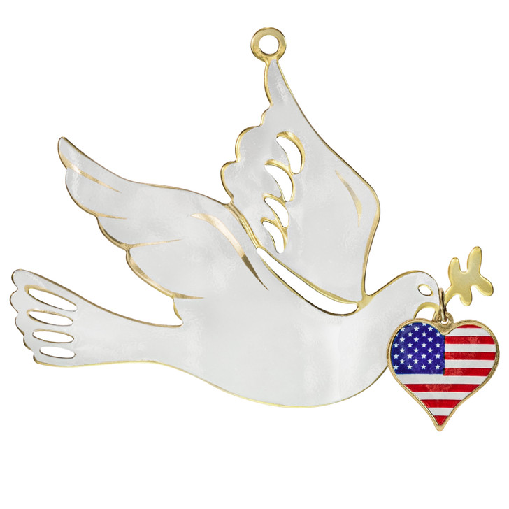 Gold and White Enamel Flag Dove Ornament
