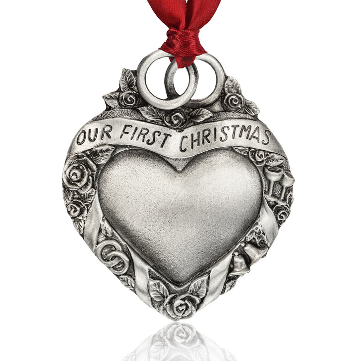 Genuine Pewter Our First Christmas Rings Heart Ornament - Gloria