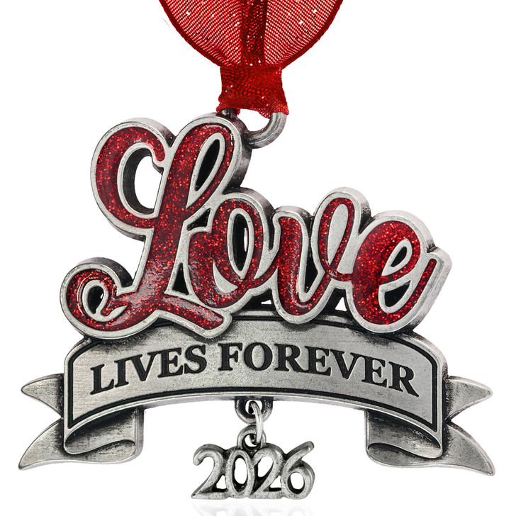 Love Lives Forever Silver Metal Ornament with Date Charm