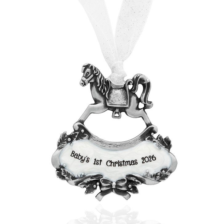 Pewter Baby's First Christmas Rocking Horse Ornament