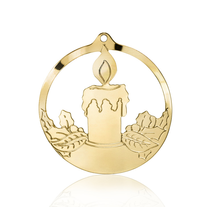 Gold Candle in Circle Christmas Tree Ornament