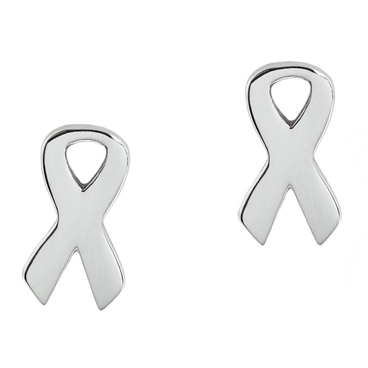 Silver Metal Cancer Ribbon Post Earrings - Gloria Duchin