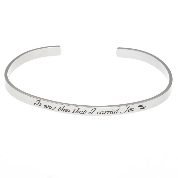 It Was Then That I Carried You -  Inspirational Stainless Steel Cuff Bracelet Silver metal jewelry