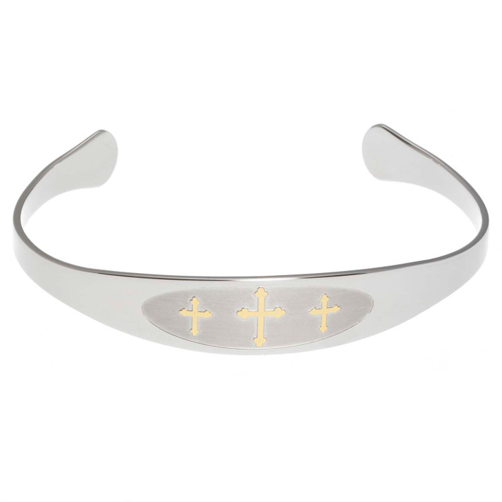 Three Gold Crosses -Inspirational Stainless Steel Cuff Bracelet
