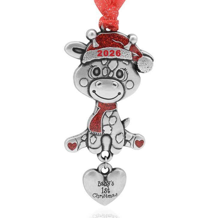 Baby's 1st Christmas Giraffe Toy Pewter Silver Metal Ornament Vintage Design