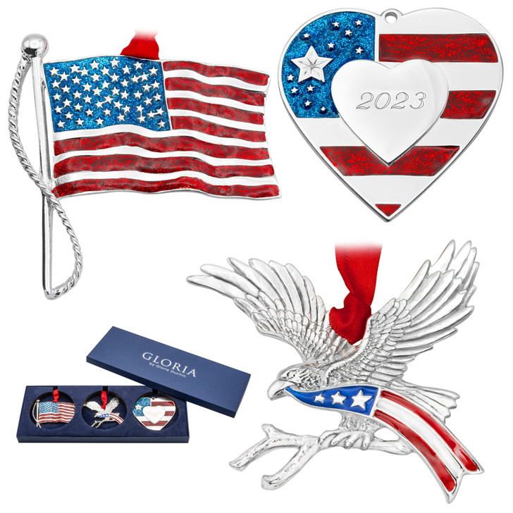 silver red white and blue american patriotic christmas tree ornaments