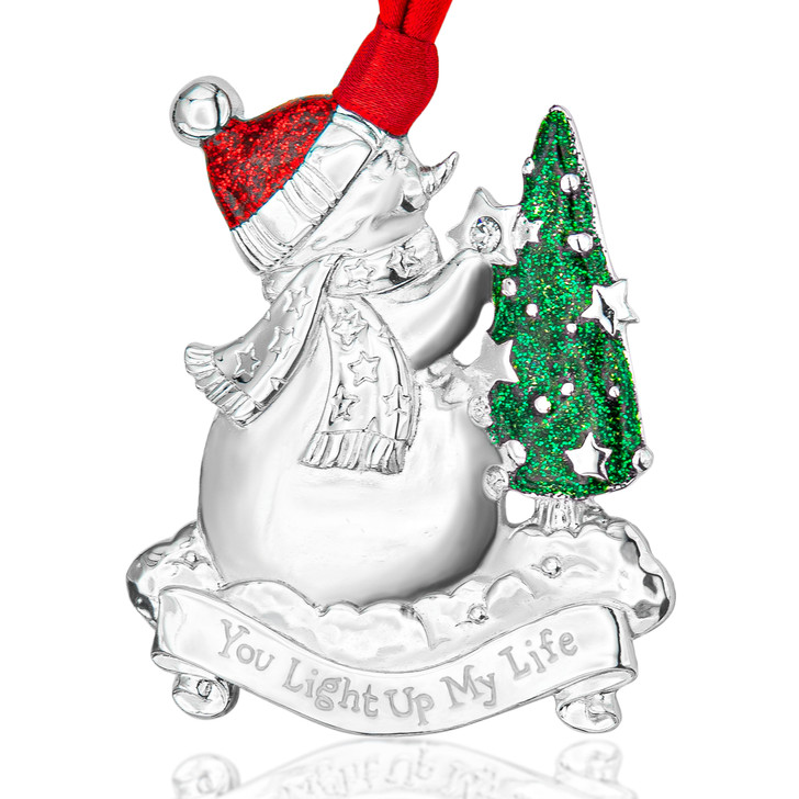 Genuine Pewter Snowman Sterling Silver Metal Modern Minimalist Christmas Ornament