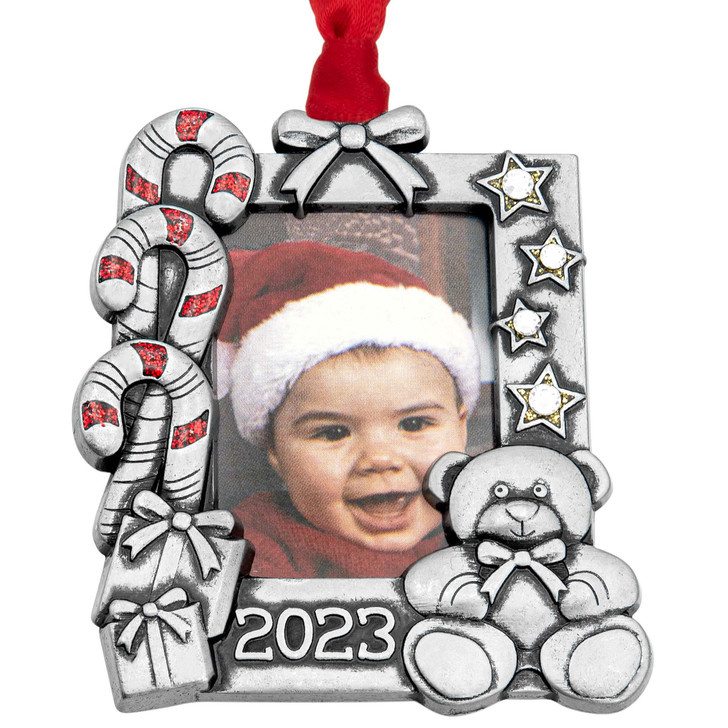 Crystals and Candy Cane Photo Picture Frame Baby Ornament