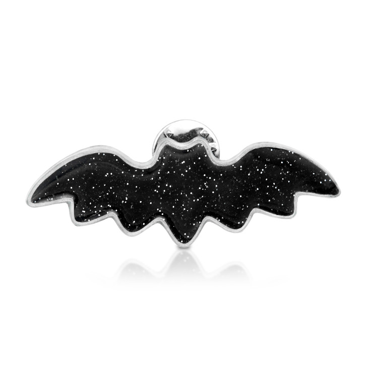 Spooky Bat Black Glitter Lapel Pin