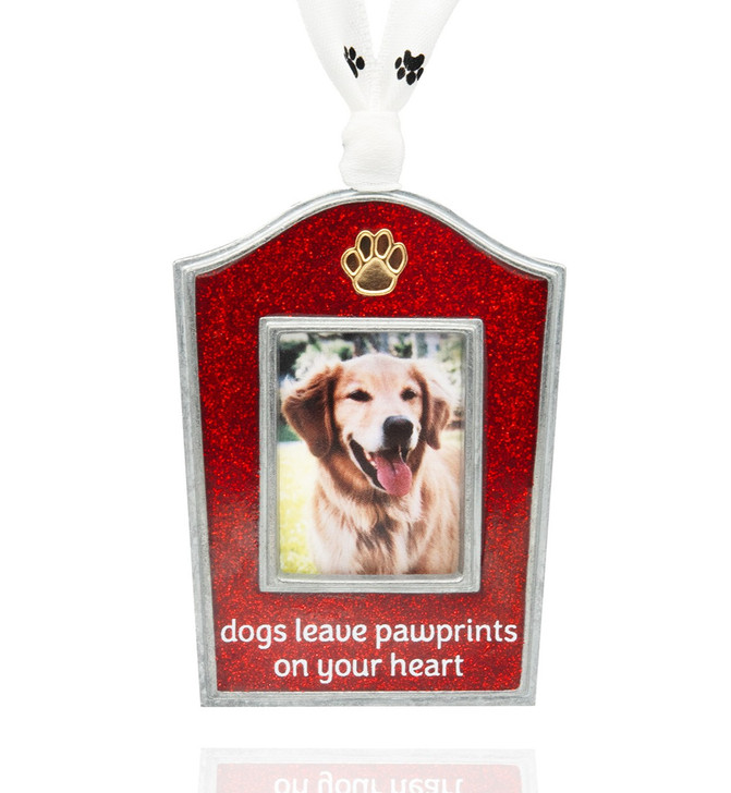Dogs Pawprints Silver Metal Paws Photo Frame Ornament