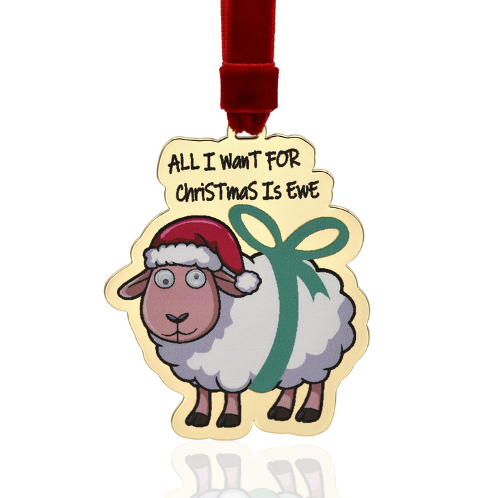 All I Want for Christmas is Ewe Gold Sheep Christmas Tree Ornament