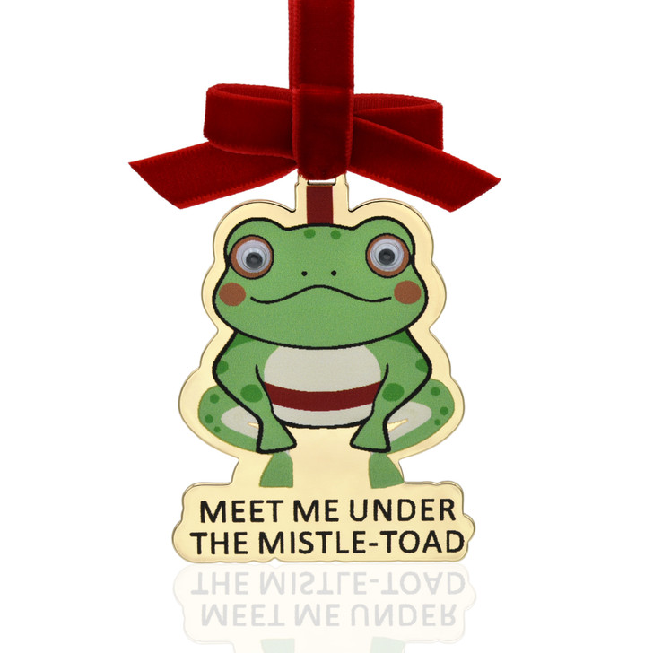 Meet Me Under the Mistle-Toad Gold Frog Christmas Tree Ornament