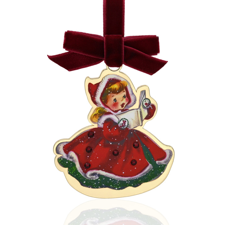 Caroler Girl Vintage Style Tree Ornament with Crystals