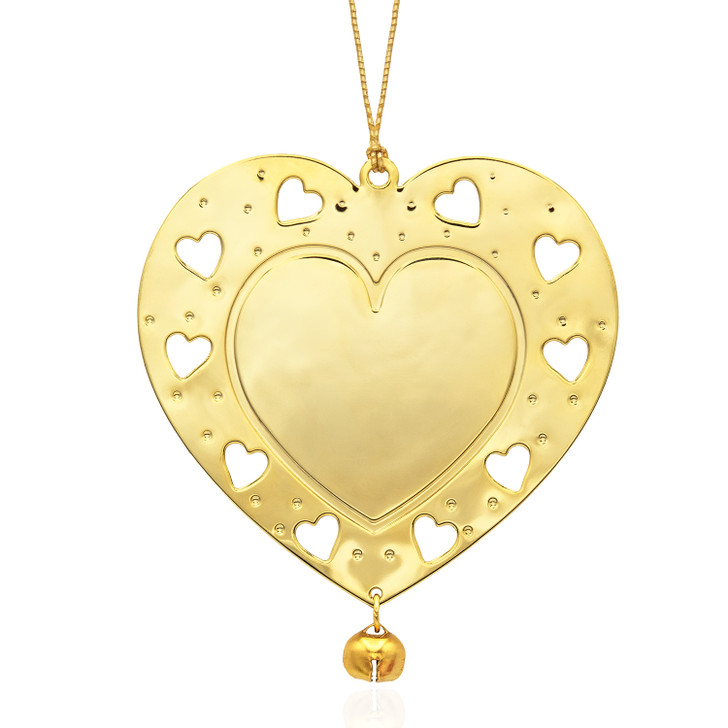 Gold Metal Cutout  Heart with Jingle Bell