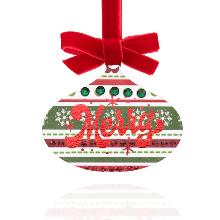 Folklore Merry Oval Ball with Crystal Stones Christmas Tree Ornament Holiday Decorations