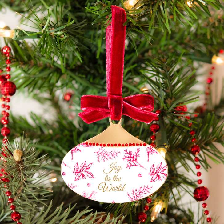 Folklore Joy to the World Oval Ball with Crystal Stones Christmas Tree Ornament Holiday Decorations