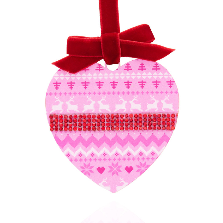 Folklore Pink Heart with Crystal Stones Christmas Tree Ornament Holiday Decorations