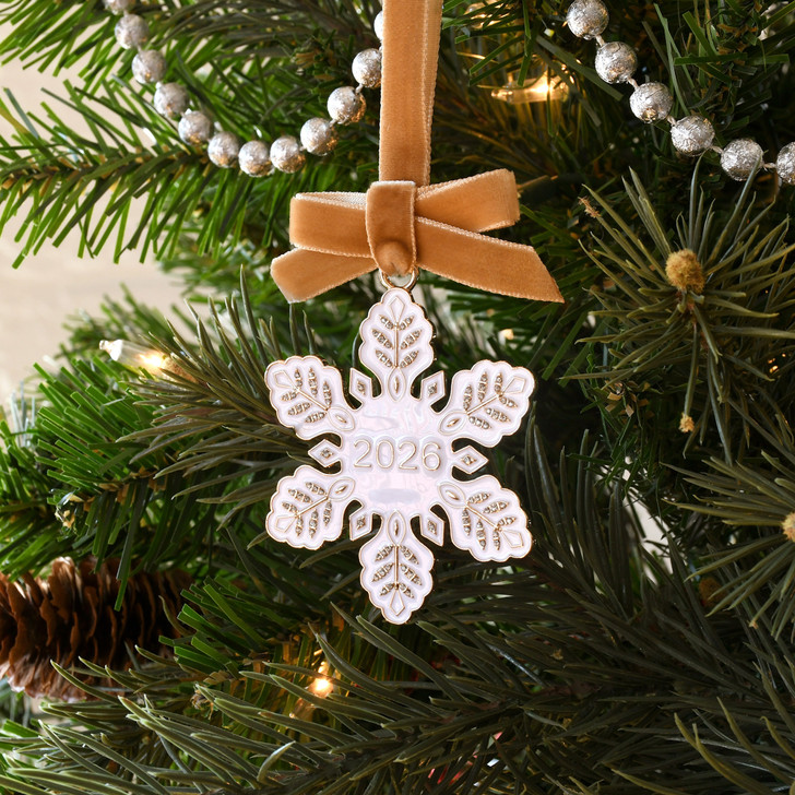 White and Gold Dated Snowflake with Crystals Christmas Tree Ornament Holiday Decorations