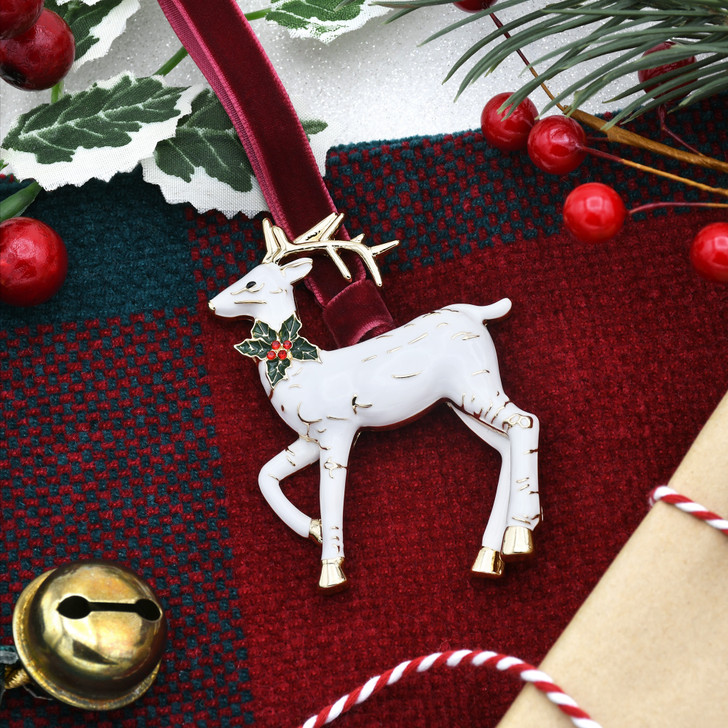Woodland Goldtone Birch Reindeer Christmas Tree Ornament Holiday Decorations