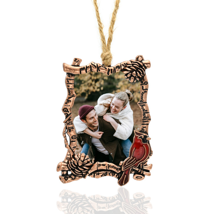 Woodland Copper Pinecone & Branch Photo Frame with Cardinal Tree Ornament Holiday Decorations