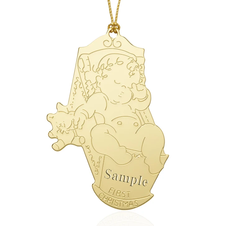 Baby in Cradle Gold Ornament 