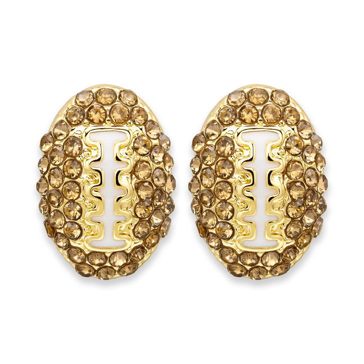 Football & Helmet Stud Earring Set – Gold Tone with Topaz Crystal Footballs