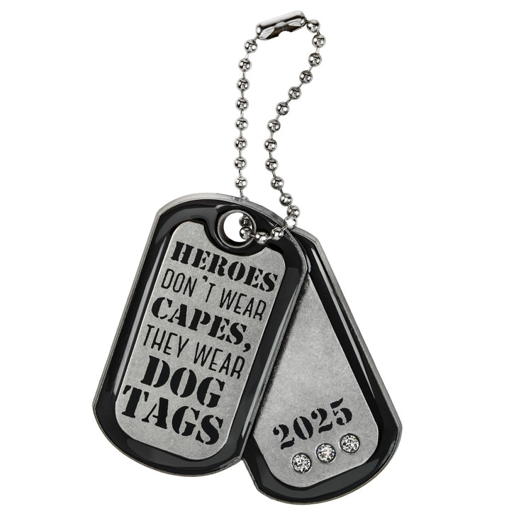 Heroes Pewter Dog Tag Ornament with Crystals