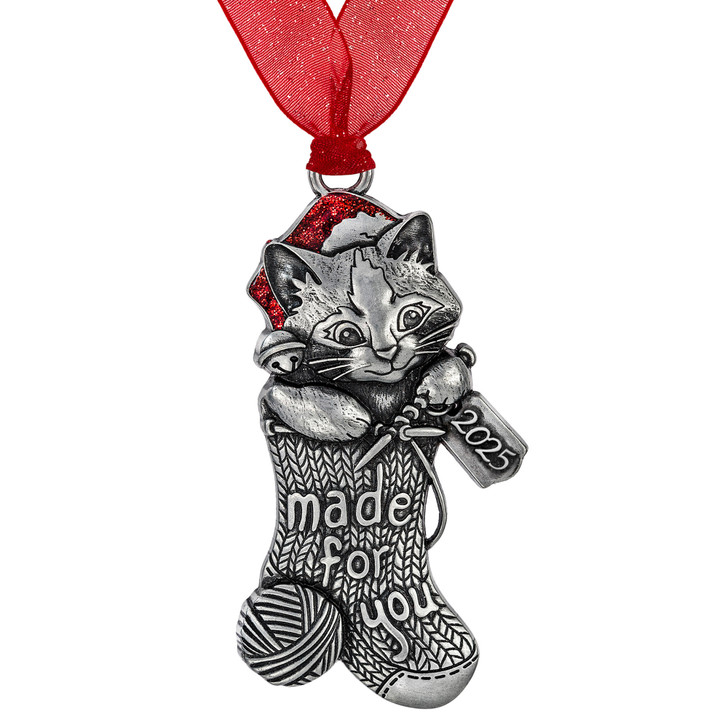 Knitting Kitten in Stocking Christmas Tree Ornament