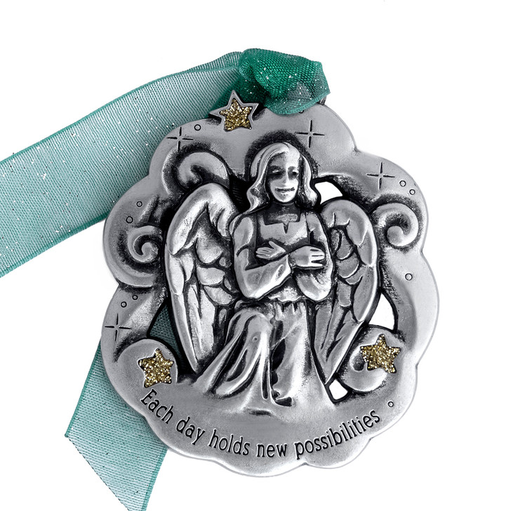 angel-ornament-pewter-each day hold new possibilities-christmas ornament