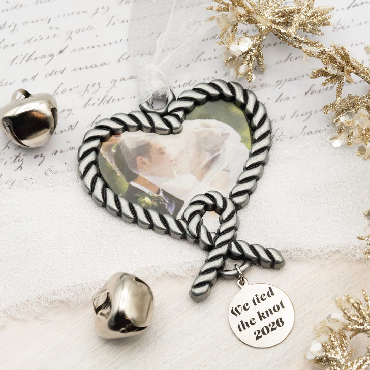 We Tied the Knot Wedding Picture Frame Pewter Christmas Ornament Wedding Gifts for Bride and Groom