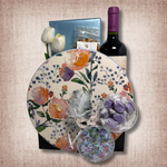 Purim Floral Blue Trim Ceramic Cake Plate