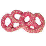 White Chocolate Covered Pretzel with Pink Seeds