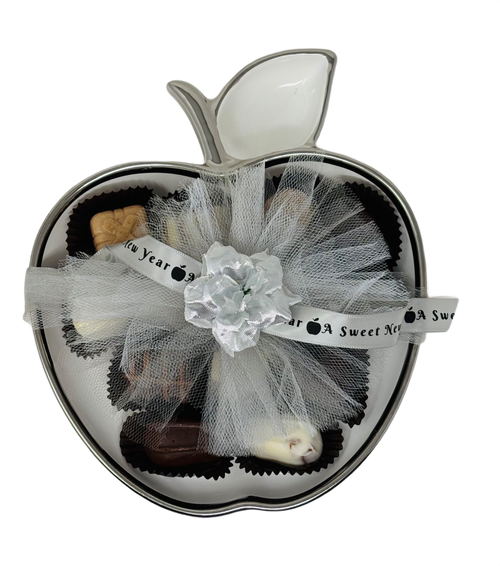 Ceramic White And Silver Apple & Honey Dish With Chocolate