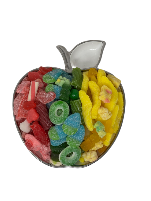 Silver Ceramic Apple Dish With Gummies