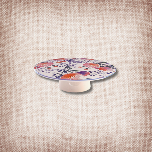 Purim Floral Blue Trim Ceramic Cake Plate