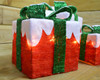 Set of 3 LED Lit Christmas Parcels Red / Green with snow effect Gift Decoration