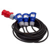 Spider-Fly 32/3p (3 Phase) 32 Amp Red IP44 Plug to 3 x 16 Amp 240v Blue Sockets Frabco Direct