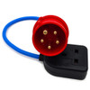 16A 3-Phase Red 5-Pin CEE Plug to Heavy Duty Rubber 13A 230V UK Socket Lead