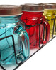 Set of 4 Coloured Jam Jar Drink Glass Mason Jars with Straws in Carry Rack