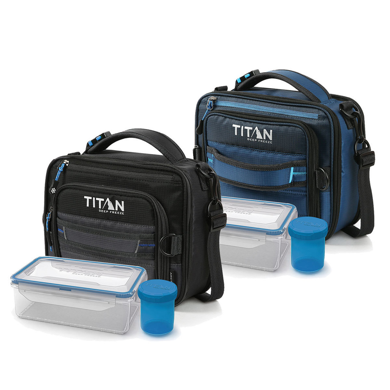 Titan Deep Freeze Expandable Lunch Box with 2 Ice Walls, Blue,Gray, Black, 14x14x14