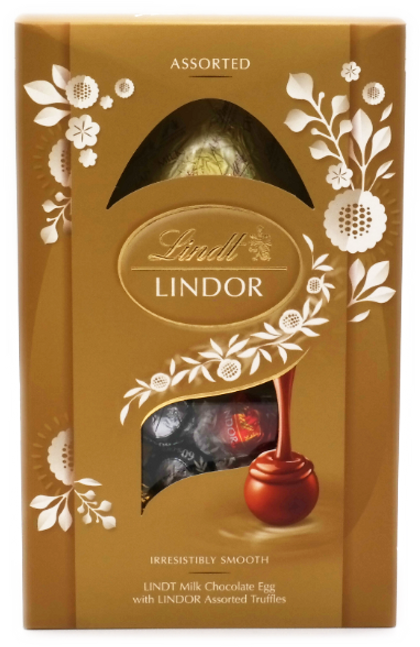 Lindt Lindor Milk Chocolate Easter Egg With Assorted Truffles 260g Gold In Eggs 3275