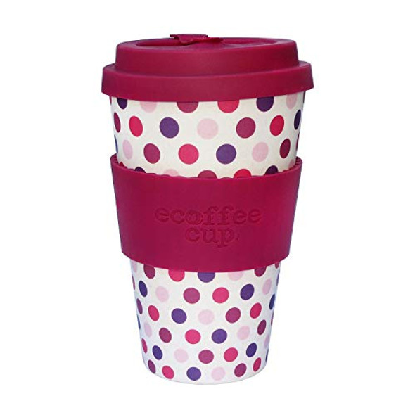 Ecoffee Bamboo cup. 14oz Pink Polka design