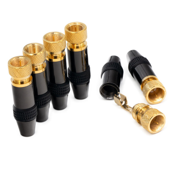 6 x Self Solder, High End F-Type Plug RF connectors. 24k Gold / Metal body
